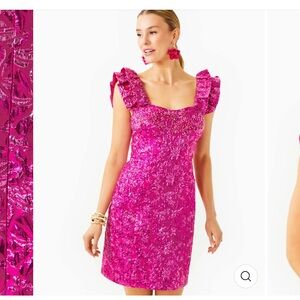 NWT Lilly Pulitzer Cillian Dress Passion Fruit Pink Petal Party Metallic Brocade